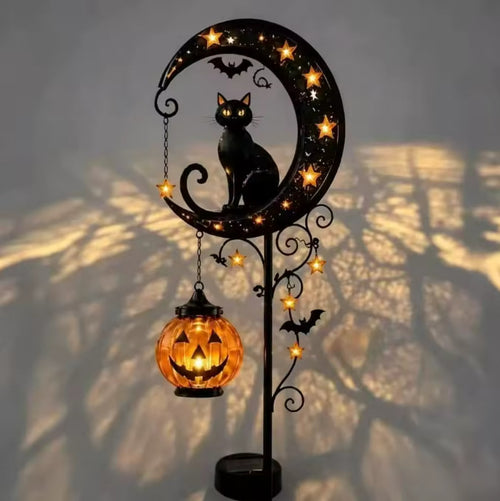 Midnight Feline Metal Garden Stake — Spooky Halloween Solar Pathway Light | Nocturne Decor
