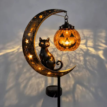 Midnight Feline Metal Garden Stake — Spooky Halloween Solar Pathway Light | Nocturne Decor