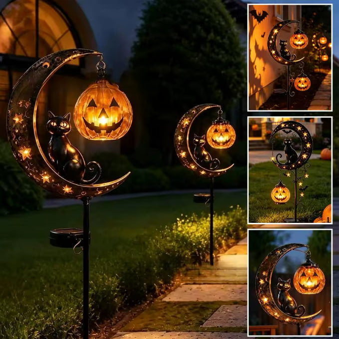 Midnight Feline Metal Garden Stake — Spooky Halloween Solar Pathway Light | Nocturne Decor