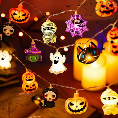 Spooky Whimsical LED String Lights — Haunted Ghost, Pumpkin & Spider Garland | Nocturne Decor
