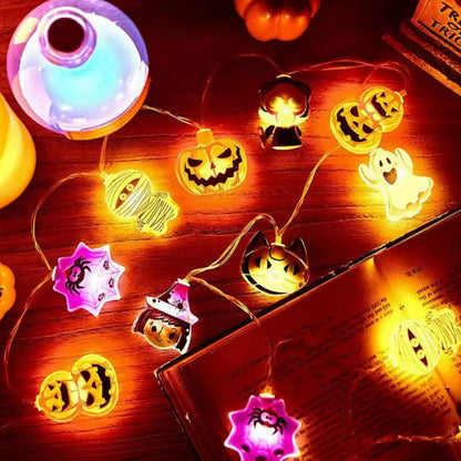 Spooky Whimsical LED String Lights — Haunted Ghost, Pumpkin & Spider Garland | Nocturne Decor