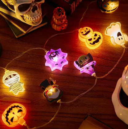 Spooky Whimsical LED String Lights — Haunted Ghost, Pumpkin & Spider Garland | Nocturne Decor