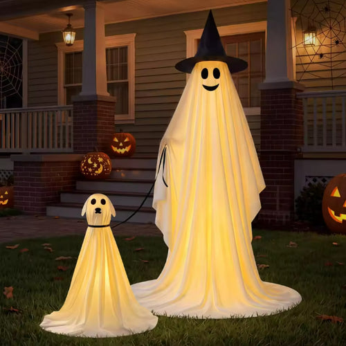 Haunted Phantom & Ghost Dog Lawn Display — Light-Up Outdoor Halloween Set (2 Pcs) | Nocturne Decor