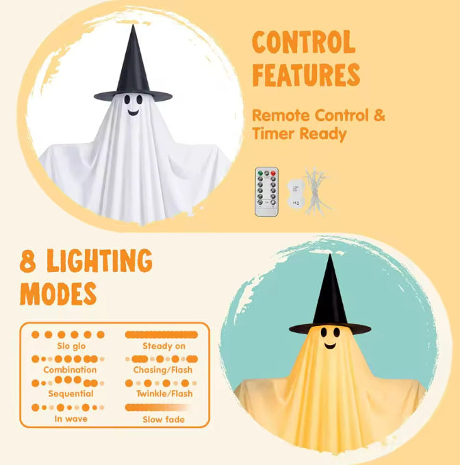 Haunted Phantom & Ghost Dog Lawn Display — Light-Up Outdoor Halloween Set (2 Pcs) | Nocturne Decor