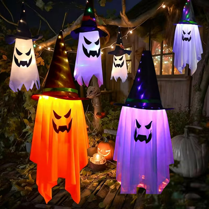 Witch’s Flight Glowing LED Hats — Hanging Spooky Phantom Garlands | Nocturne Decor