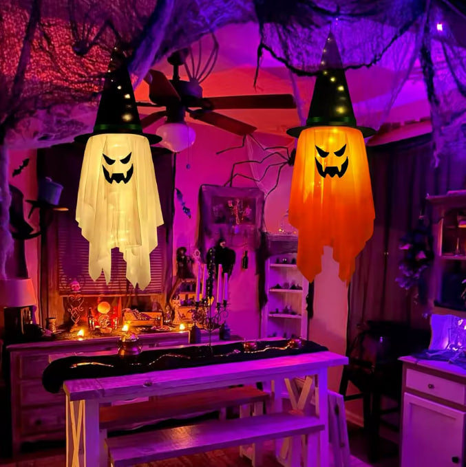 Witch’s Flight Glowing LED Hats — Hanging Spooky Phantom Garlands | Nocturne Decor