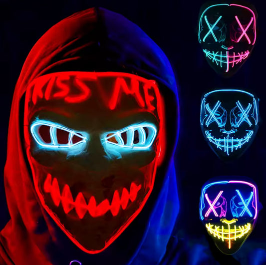 Cyberpunk Neon LED Purge Mask — Glowing Glow-in-the-Dark Horror Masquerade | Nocturne Decor