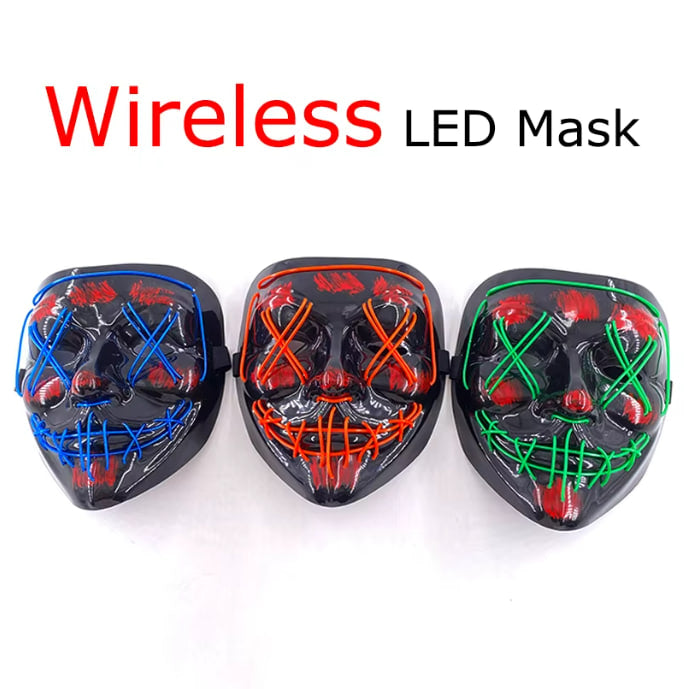 Cyberpunk Neon LED Purge Mask — Glowing Glow-in-the-Dark Horror Masquerade | Nocturne Decor