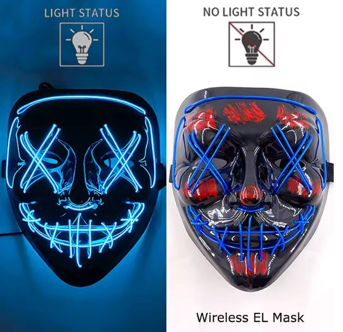 Cyberpunk Neon LED Purge Mask — Glowing Glow-in-the-Dark Horror Masquerade | Nocturne Decor