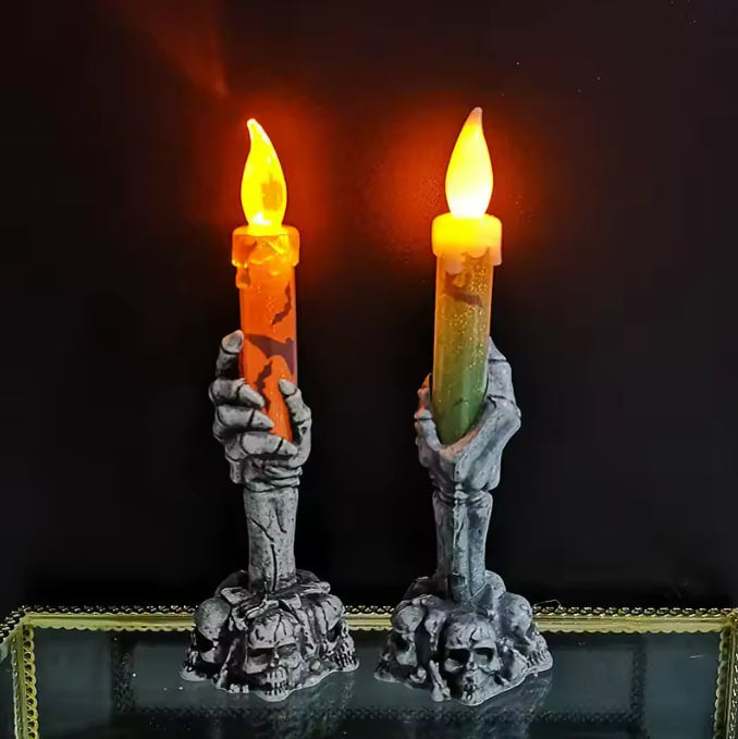 Gothic Skeleton Hand LED Candles — Spooky Flickering Witchcraft Pillar Light | Nocturne Decor
