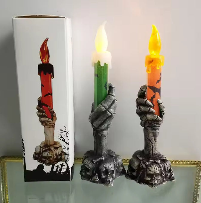 Gothic Skeleton Hand LED Candles — Spooky Flickering Witchcraft Pillar Light | Nocturne Decor