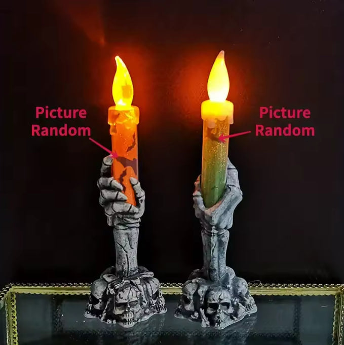Gothic Skeleton Hand LED Candles — Spooky Flickering Witchcraft Pillar Light | Nocturne Decor