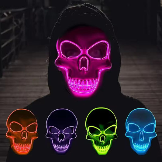 Cyberpunk Neon LED Skull Mask — Glowing Glow-in-the-Dark Horror El Wire Masquerade | Nocturne Decor