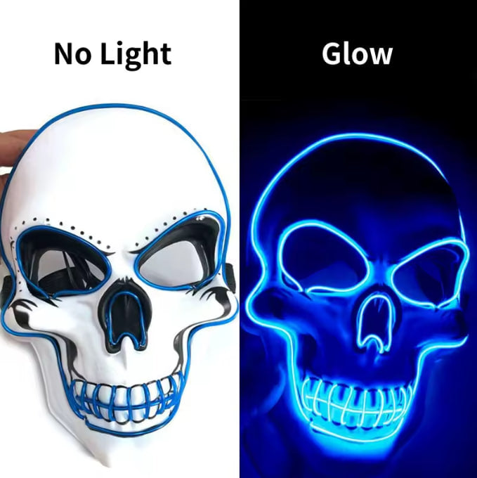 Cyberpunk Neon LED Skull Mask — Glowing Glow-in-the-Dark Horror El Wire Masquerade | Nocturne Decor
