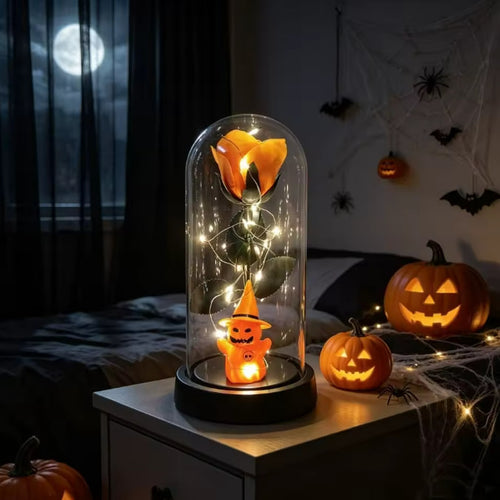 Enchanted Ghostly Rose Glass Dome — Mystical Glowing Autumn Atmosphere Light | Nocturne Decor