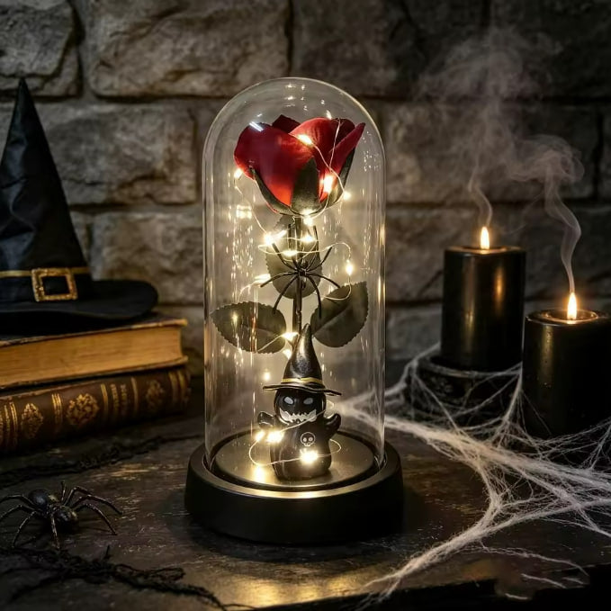 Enchanted Ghostly Rose Glass Dome — Mystical Glowing Autumn Atmosphere Light | Nocturne Decor