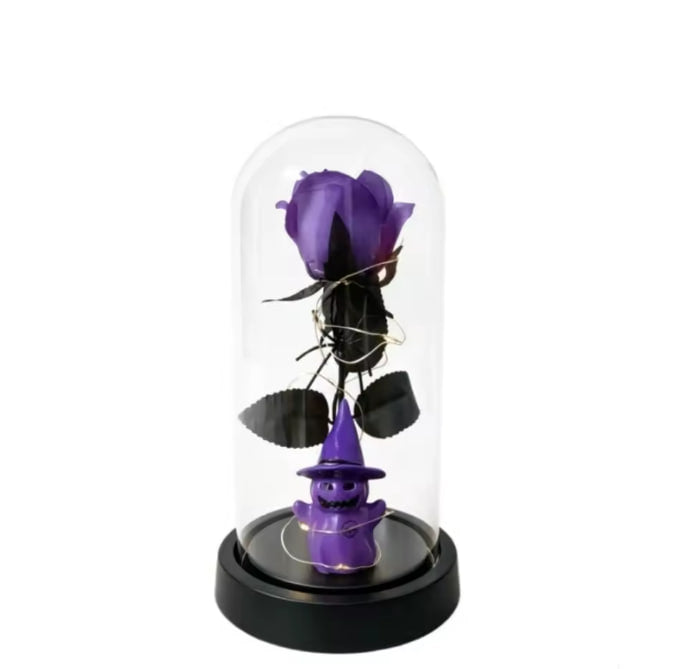 Enchanted Ghostly Rose Glass Dome — Mystical Glowing Autumn Atmosphere Light | Nocturne Decor