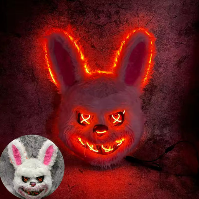 Frenzy Plush Neon LED Mask — Haunted Bloody Bear & Rabbit Horror Headwear | Nocturne Decor