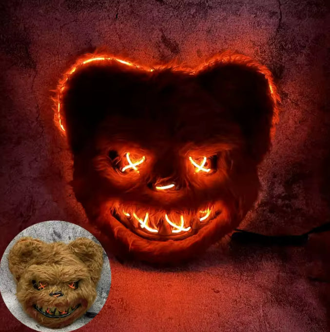 Frenzy Plush Neon LED Mask — Haunted Bloody Bear & Rabbit Horror Headwear | Nocturne Decor