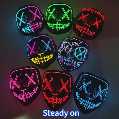 Cyberpunk Neon LED Purge Mask — Glowing Glow-in-the-Dark Horror Masquerade | Nocturne Decor