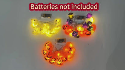 Spooky Whimsical LED String Lights — Haunted Ghost, Pumpkin & Spider Garland | Nocturne Decor